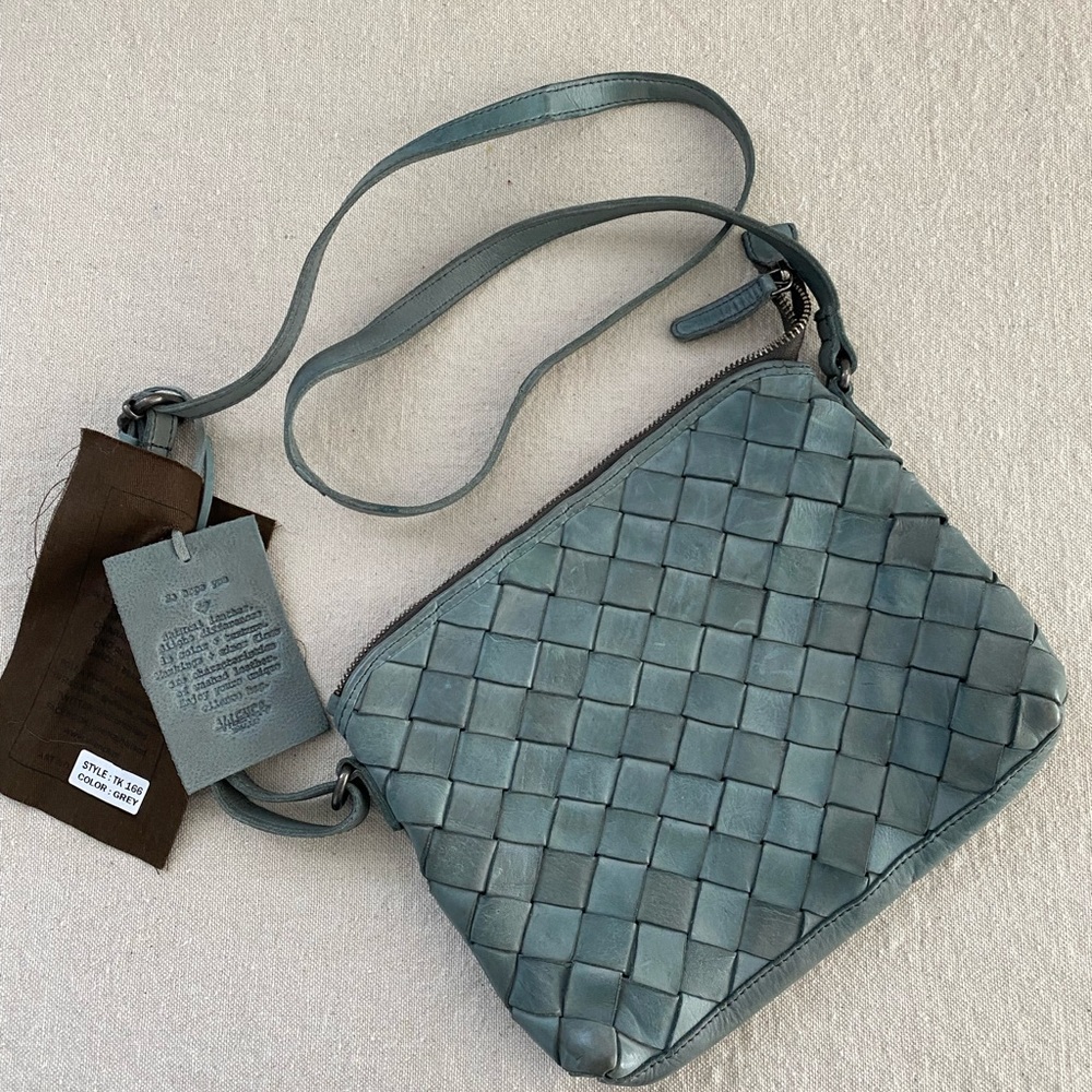 VILENCA Leather East West Woven Crossbody